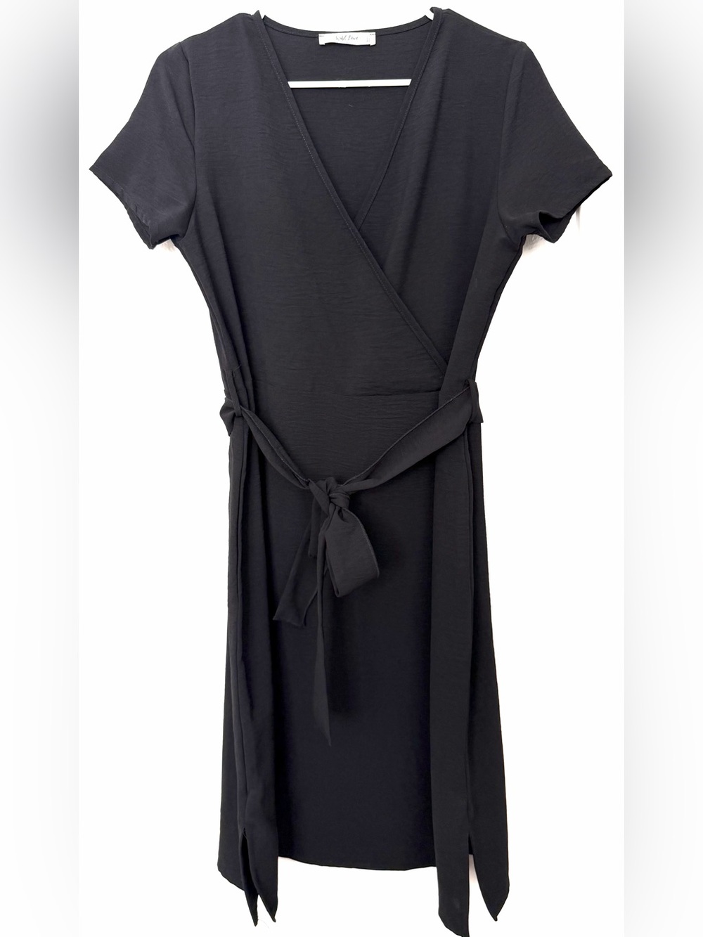 Classic Little Black Wrap Dress with Tie Waist - L